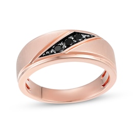 Men's Black Diamond Three-Stone Wedding Band 1/5 ct tw 10K Rose Gold