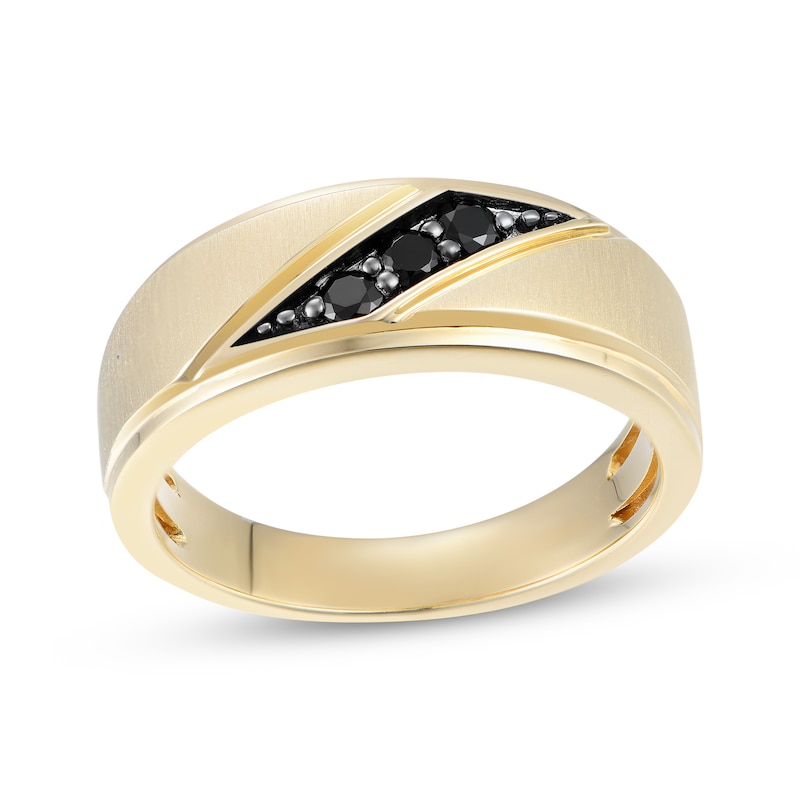 Men's Black Diamond Three-Stone Wedding Band 1/5 ct tw 10K Yellow Gold