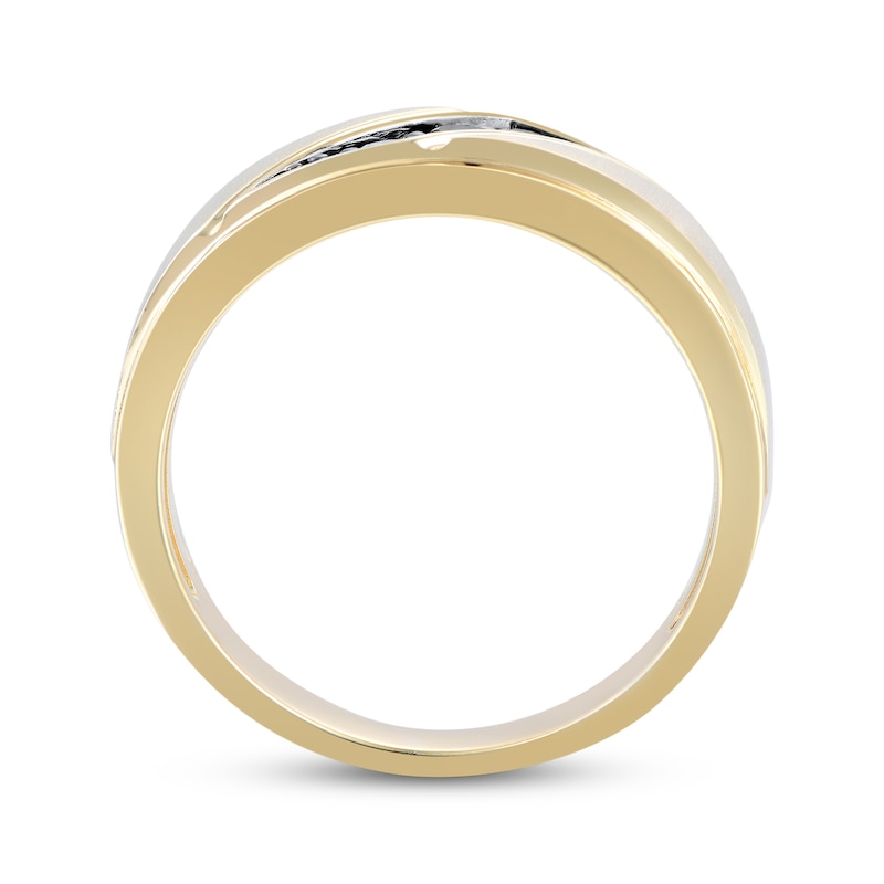 Men's Black Diamond Three-Stone Wedding Band 1/5 ct tw 10K Yellow Gold