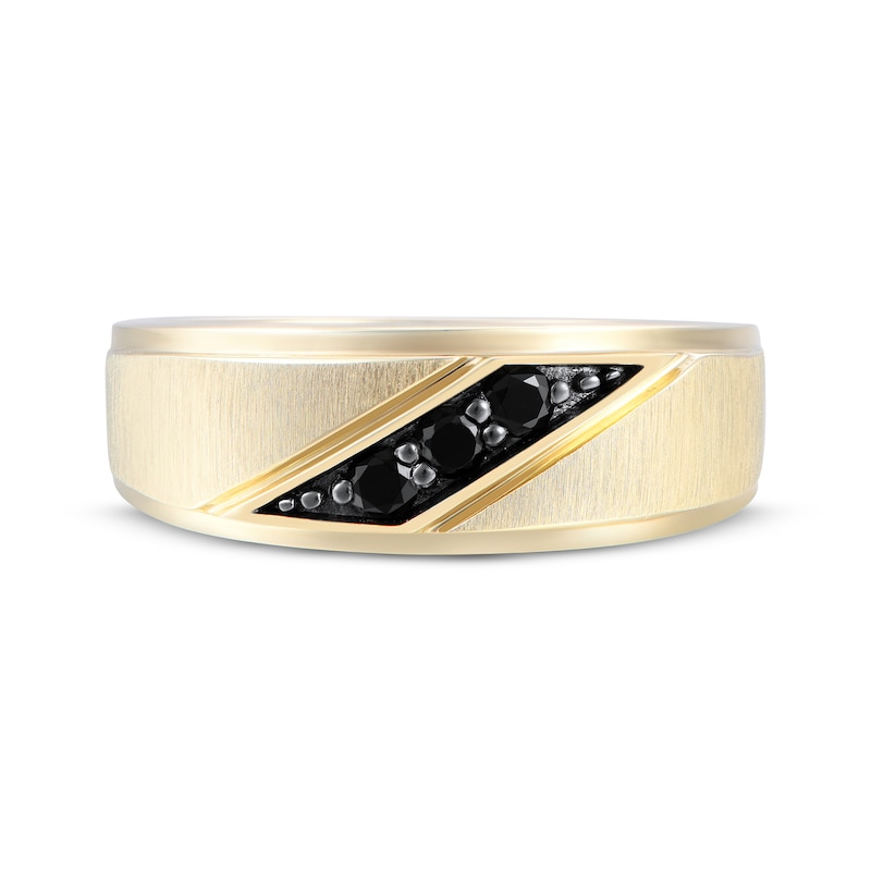 Men's Black Diamond Three-Stone Wedding Band 1/5 ct tw 10K Yellow Gold