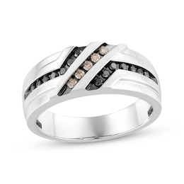 Men's Black & Champagne Diamond Wedding Band 1/3 ct tw 10K White Gold