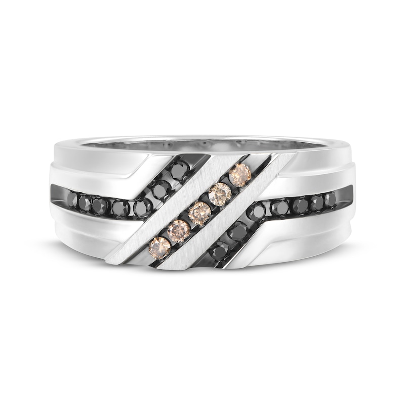 Main Image 4 of Men's Black & Champagne Diamond Wedding Band 1/3 ct tw 10K White Gold