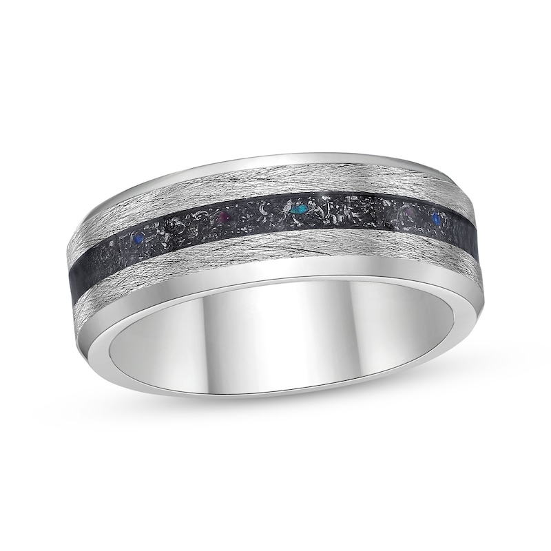 Main Image 1 of Men's Crushed Titanium Inlay Ring Stainless Steel