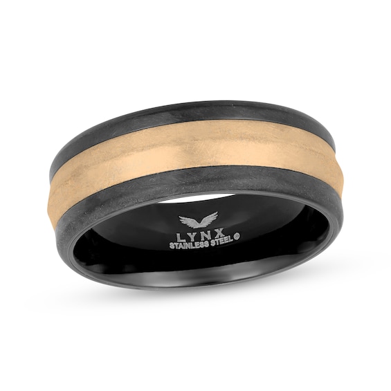 Men's Wedding Band Black and Rose-Tone Ion-Plated Stainless Steel