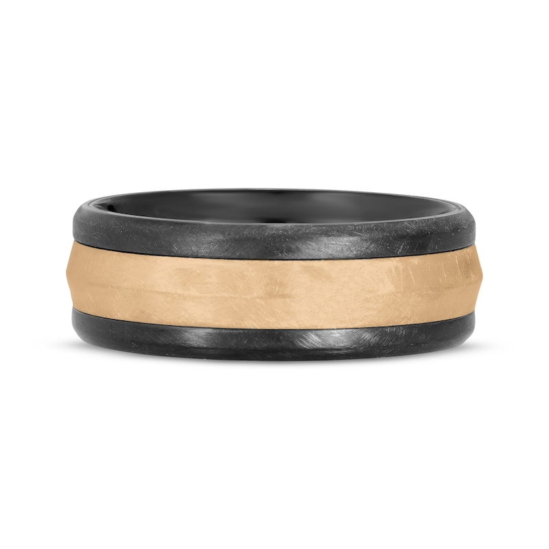 Main Image 3 of Men's Wedding Band Black and Rose-Tone Ion-Plated Stainless Steel