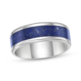Men's Crushed Lapis Lazuli Inlay Ring Stainless Steel