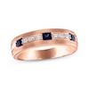 Thumbnail Image 1 of Men's Square-Cut Natural Blue Sapphire & Baguette-Cut Diamond Wedding Band 1/8 ct tw 10K Rose Gold