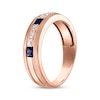 Thumbnail Image 2 of Men's Square-Cut Natural Blue Sapphire & Baguette-Cut Diamond Wedding Band 1/8 ct tw 10K Rose Gold