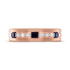 Thumbnail Image 3 of Men's Square-Cut Natural Blue Sapphire & Baguette-Cut Diamond Wedding Band 1/8 ct tw 10K Rose Gold