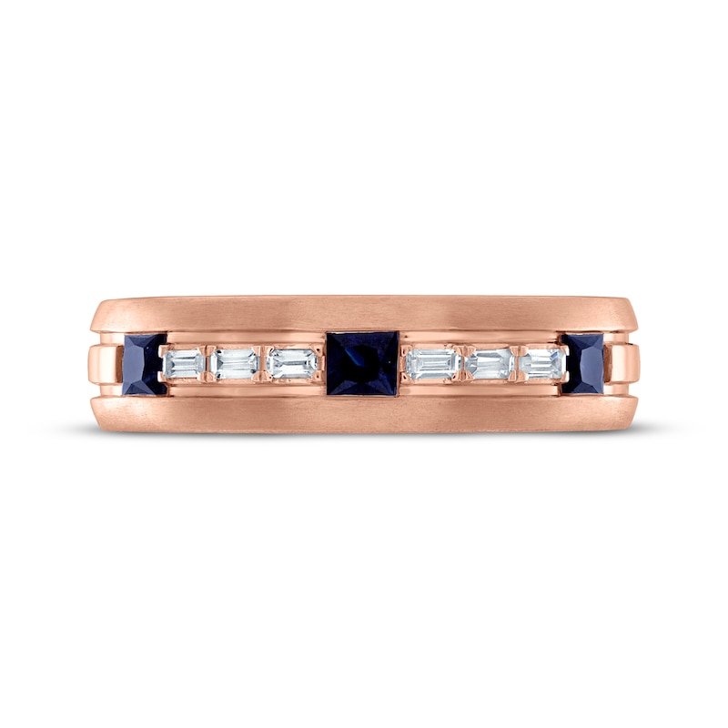 Main Image 3 of Men's Square-Cut Natural Blue Sapphire & Baguette-Cut Diamond Wedding Band 1/8 ct tw 10K Rose Gold