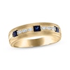 Thumbnail Image 1 of Now + Forever Men's Square-Cut Natural Blue Sapphire & Baguette-Cut Diamond Wedding Band 1/8 ct tw 10K Yellow Gold