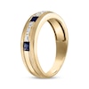 Thumbnail Image 2 of Now + Forever Men's Square-Cut Natural Blue Sapphire & Baguette-Cut Diamond Wedding Band 1/8 ct tw 10K Yellow Gold