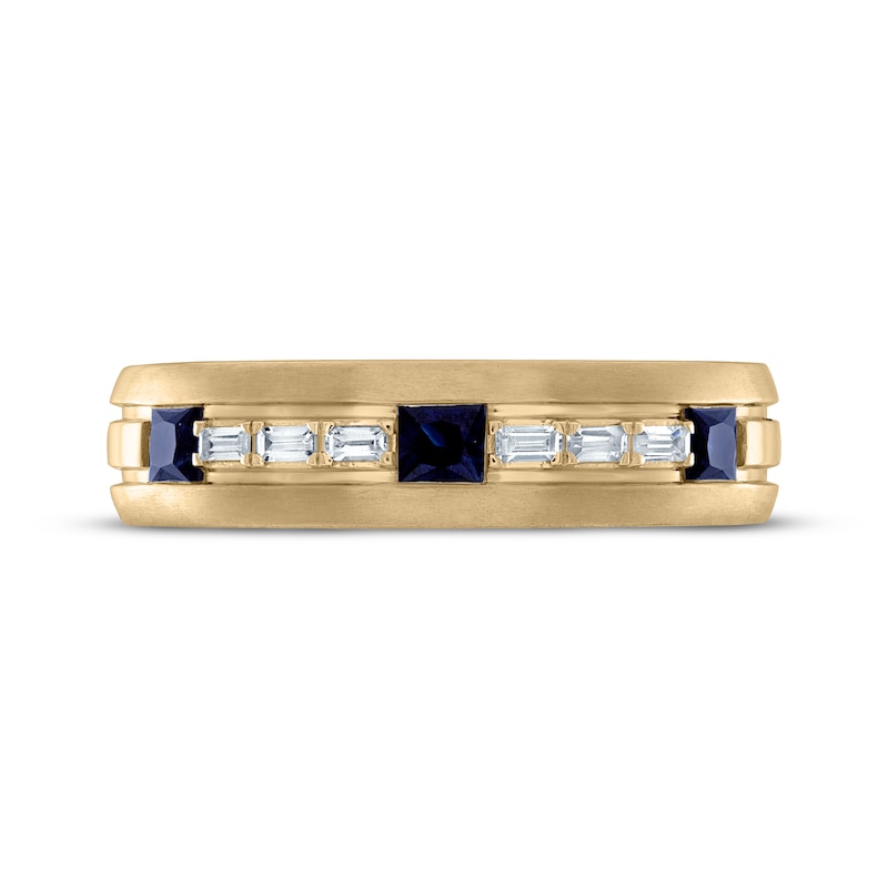 Men's Square-Cut Natural Blue Sapphire & Baguette-Cut Diamond Wedding Band 1/8 ct tw 10K Yellow Gold