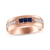 Thumbnail Image 1 of Now + Forever Men's Square-Cut Natural Blue Sapphire & Round-Cut Diamond Wedding Band 1/5 ct tw 10K Rose Gold