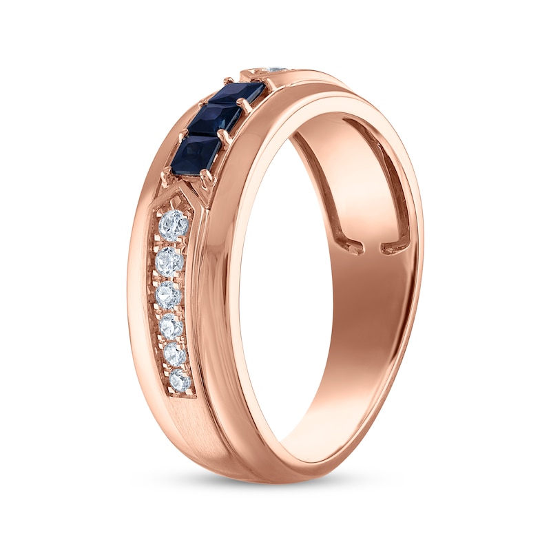 Main Image 2 of Now + Forever Men's Square-Cut Natural Blue Sapphire & Round-Cut Diamond Wedding Band 1/5 ct tw 10K Rose Gold