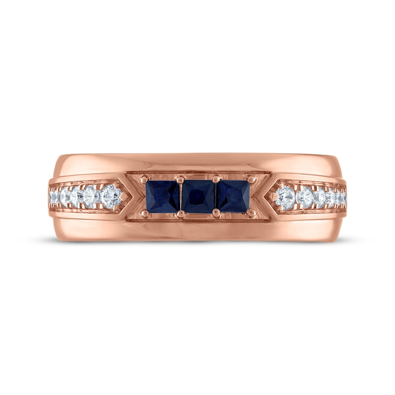 Main Image 3 of Now + Forever Men's Square-Cut Natural Blue Sapphire & Round-Cut Diamond Wedding Band 1/5 ct tw 10K Rose Gold