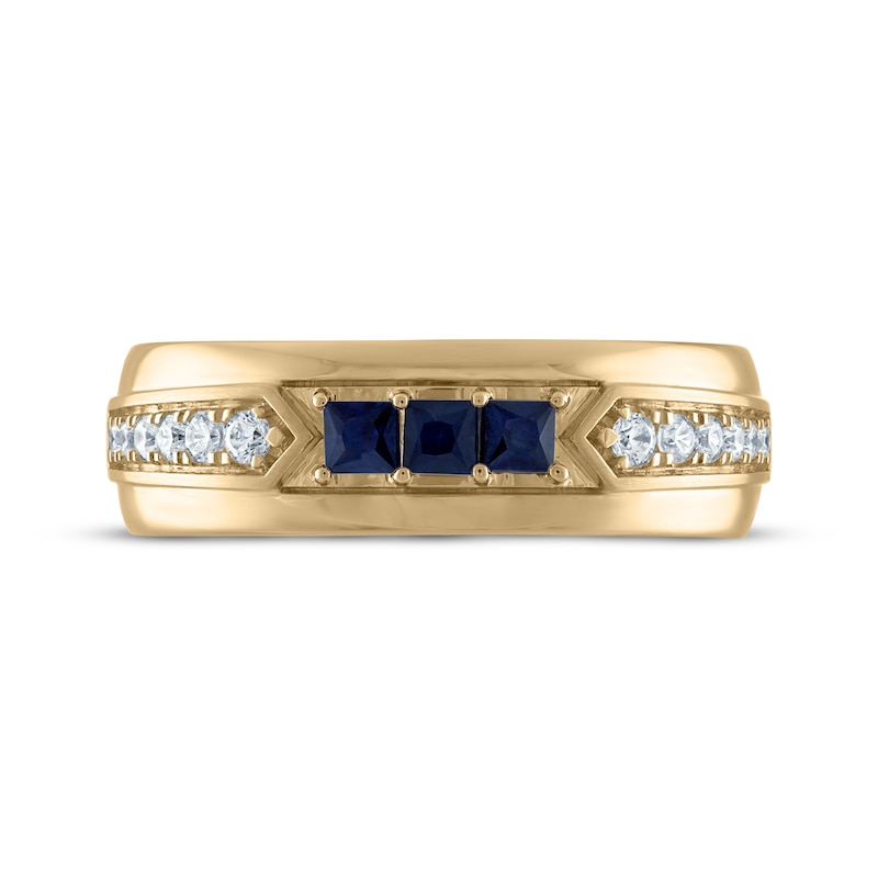 Main Image 3 of Men's Square-Cut Natural Blue Sapphire & Round-Cut Diamond Wedding Band 1/5 ct tw 10K Yellow Gold