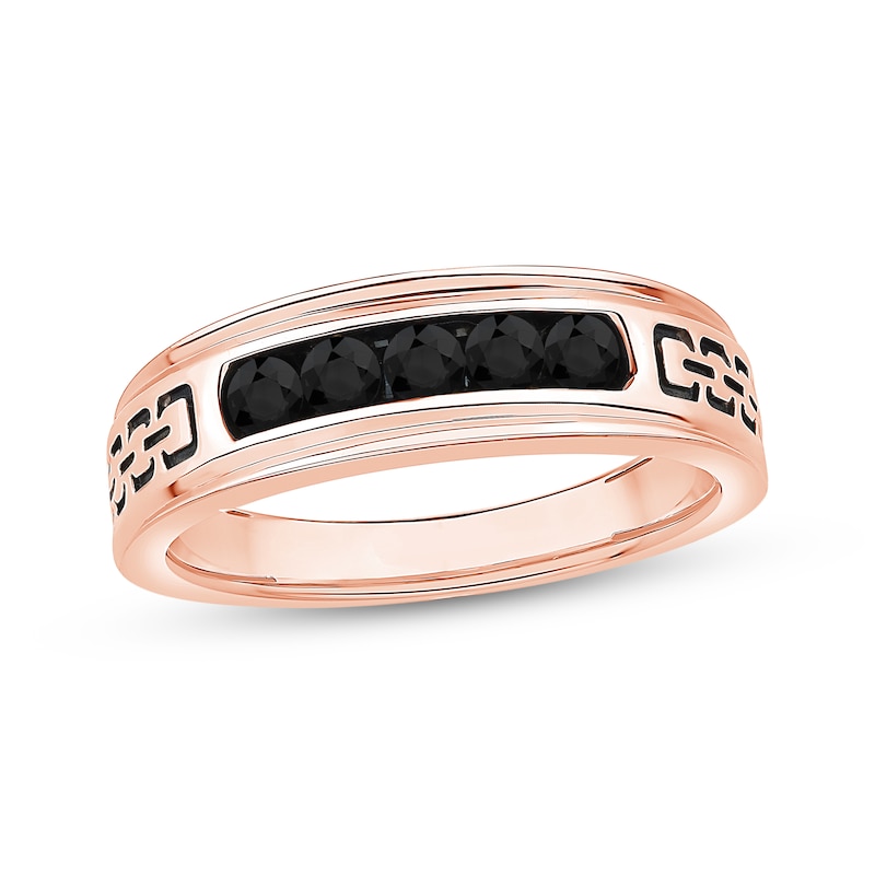 Main Image 1 of Now + Forever Men's Black Diamond Five-Stone Wedding Band 1/2 ct tw 10K Rose Gold