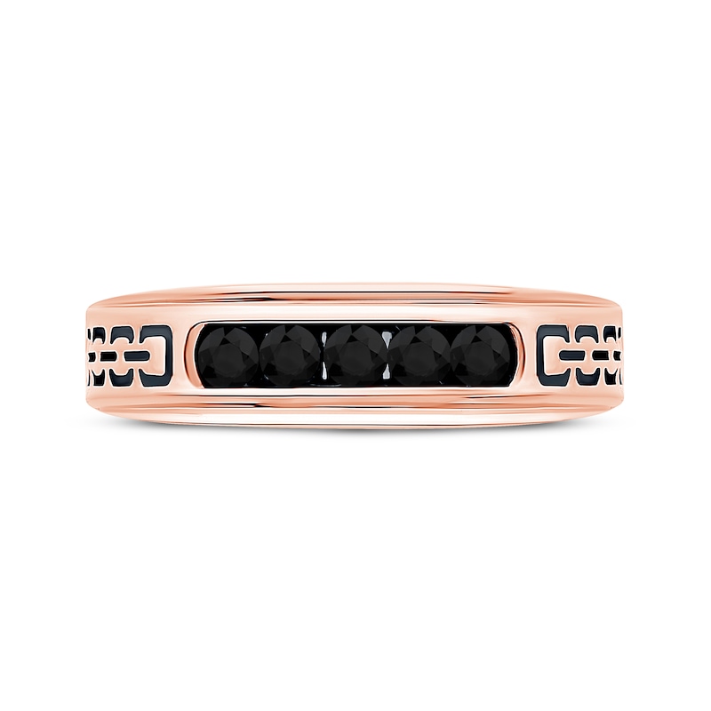 Main Image 3 of Now + Forever Men's Black Diamond Five-Stone Wedding Band 1/2 ct tw 10K Rose Gold