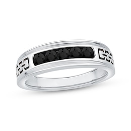 Men's Black Diamond Five-Stone Wedding Band 1/2 ct tw 10K White Gold