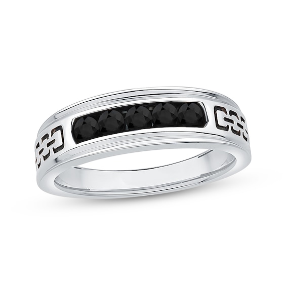 Men's Black Diamond Five-Stone Wedding Band 1/2 ct tw 10K White Gold