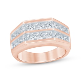 Now + Forever Men's Diamond Angled Two-Row Wedding Band 2 ct tw 10K Rose Gold