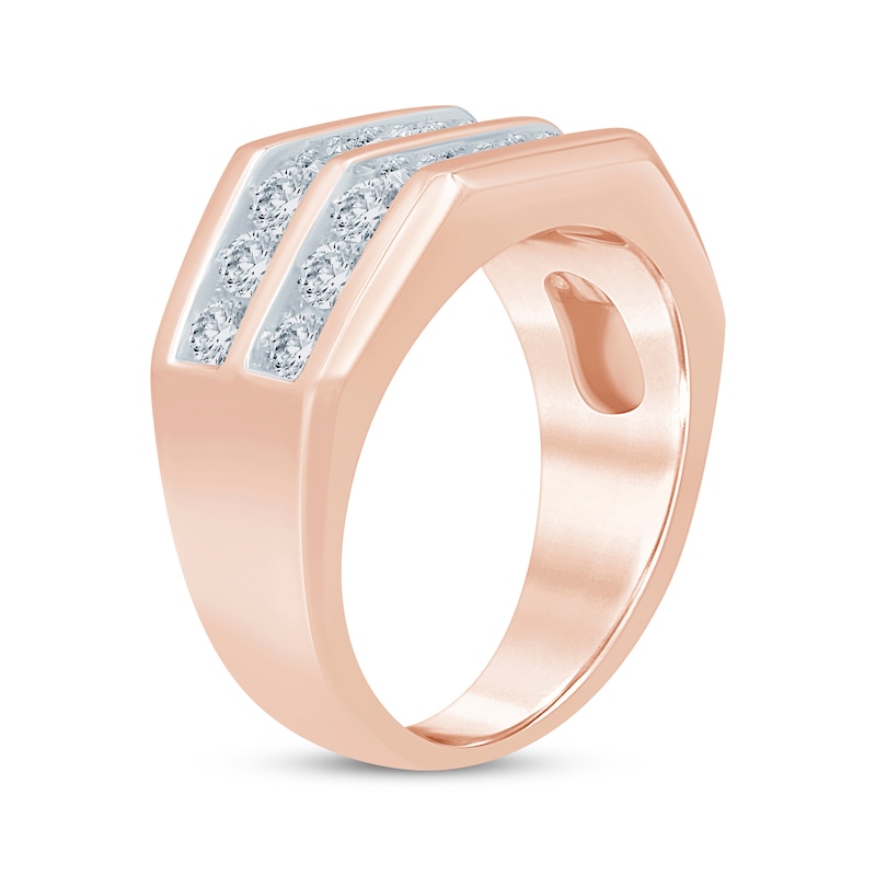 Men's Diamond Angled Two-Row Wedding Band 2 ct tw 10K Rose Gold