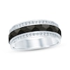 Thumbnail Image 1 of Men's Diamond Black Stripe Wedding Band 1/2 ct tw 10K White Gold