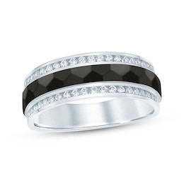 Men's Diamond Black Stripe Wedding Band 1/2 ct tw 10K White Gold