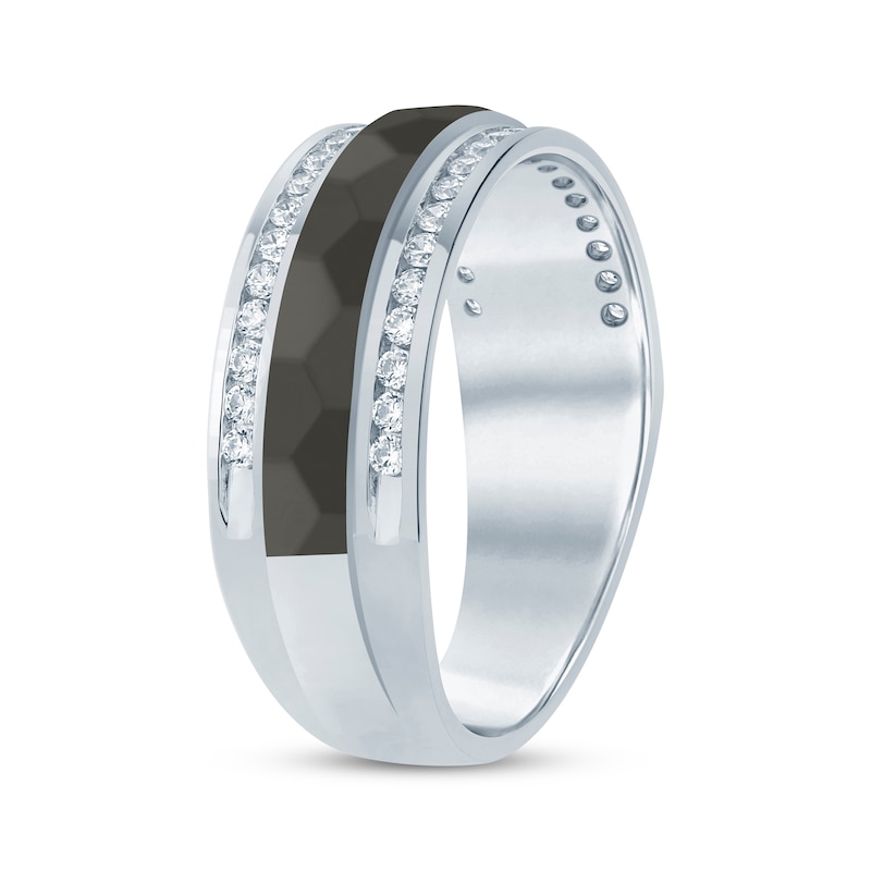 Main Image 2 of Men's Diamond Black Stripe Wedding Band 1/2 ct tw 10K White Gold