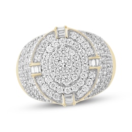 Men's Baguette & Round-Cut Multi-Diamond Oval Ring 2 ct tw 10K Yellow Gold