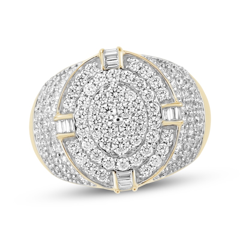 Men's Baguette & Round-Cut Multi-Diamond Oval Ring 2 ct tw 10K Yellow Gold