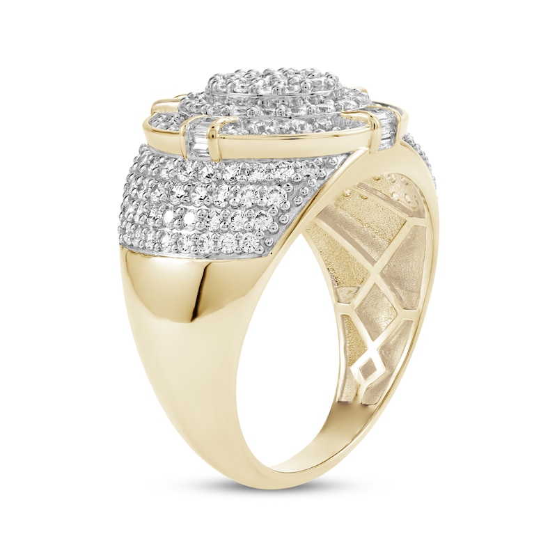 Men's Baguette & Round-Cut Multi-Diamond Oval Ring 2 ct tw 10K Yellow Gold