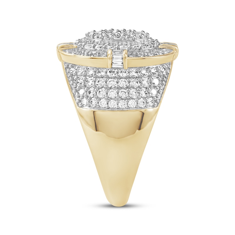 Men's Baguette & Round-Cut Multi-Diamond Oval Ring 2 ct tw 10K Yellow Gold