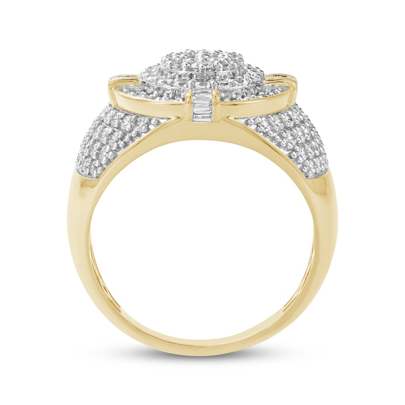 Men's Baguette & Round-Cut Multi-Diamond Oval Ring 2 ct tw 10K Yellow Gold