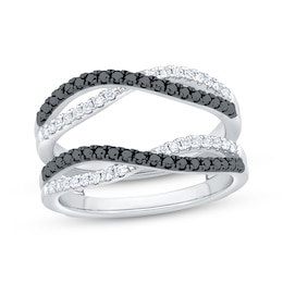 Now + Forever Black & White Diamond Crossover Enhancer Ring 1/2 ct tw 14K White Gold