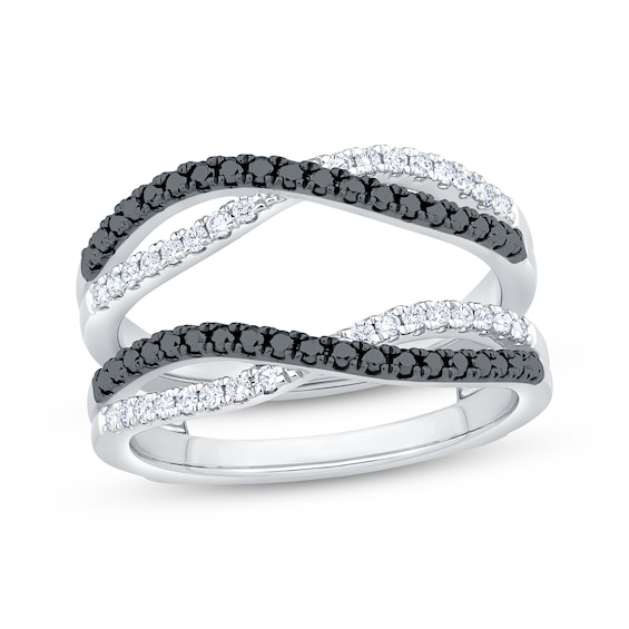 Black & White Diamond Crossover Enhancer Ring 1/2 ct tw 14K White Gold