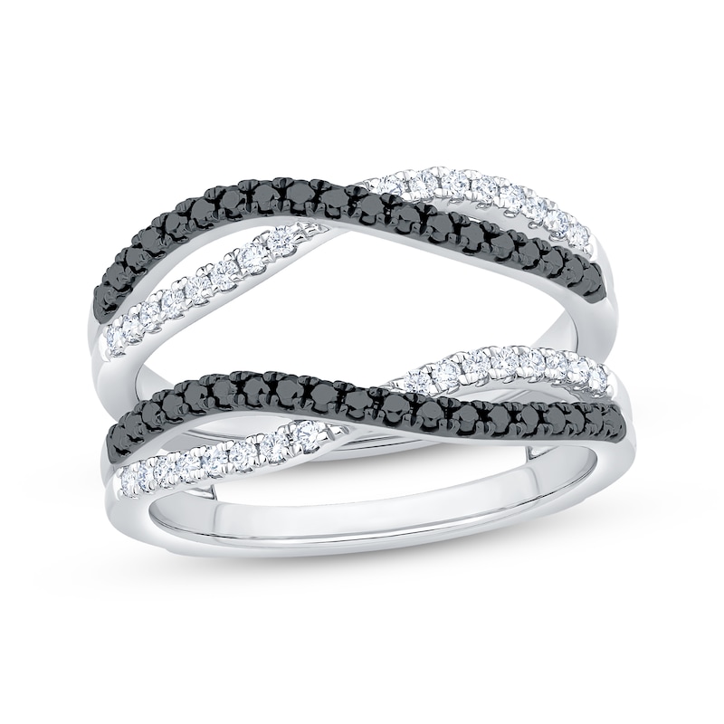 Main Image 1 of Black & White Diamond Crossover Enhancer Ring 1/2 ct tw 14K White Gold