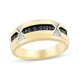 Men's Black & White Diamond Wedding Band 3/8 ct tw 10K Yellow Gold