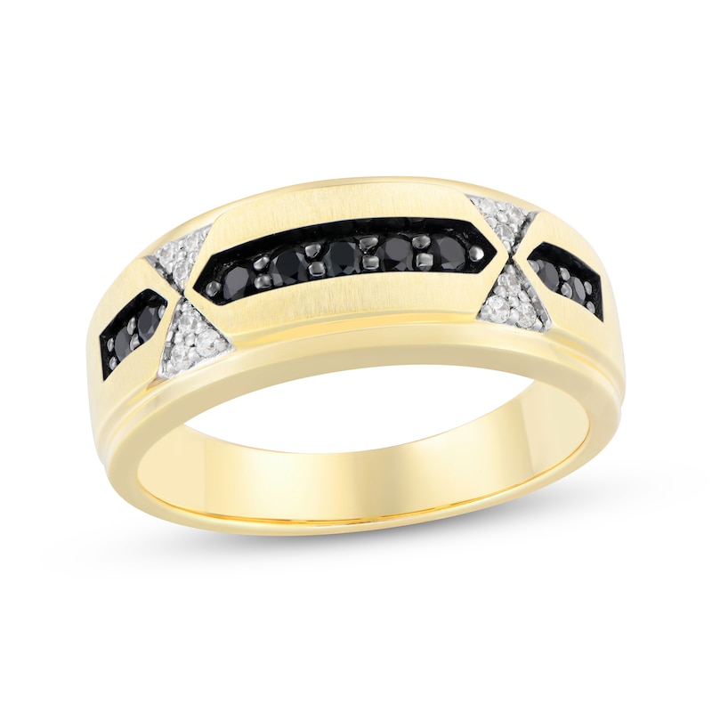 Main Image 1 of Men's Black & White Diamond Wedding Band 3/8 ct tw 10K Yellow Gold