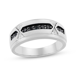 Men's Black & White Diamond Wedding Band 3/8 ct tw 10K White Gold