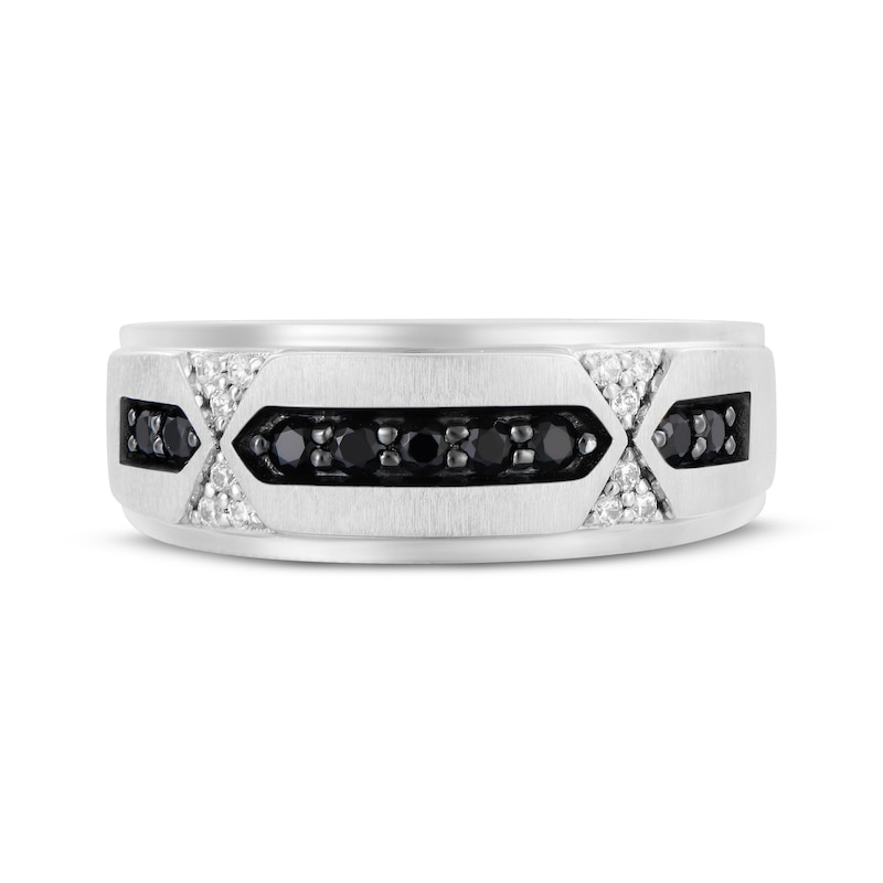 Men's Black & White Diamond Wedding Band 3/8 ct tw 10K White Gold