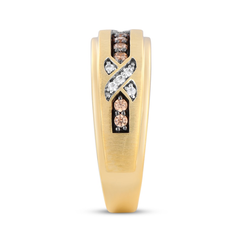 Main Image 2 of Men's Champagne & White Diamond Wedding Band 1/3 ct tw 10K Yellow Gold