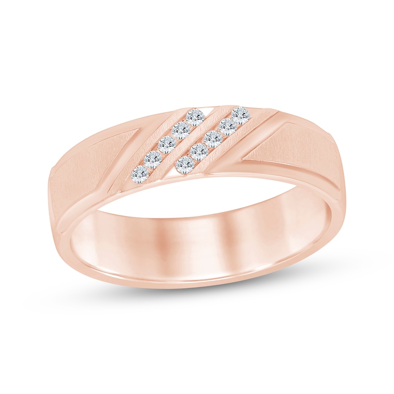 Main Image 1 of Men's Diamond Diagonal Wedding Band 1/10 ct tw 10K Rose Gold