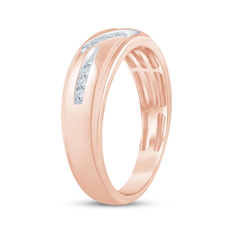 Main Image 2 of Men's Diamond Diagonal Wedding Band 1/4 ct tw 10K Rose Gold