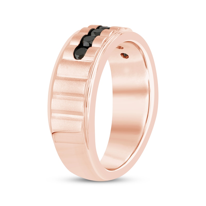 Main Image 2 of Men's Black Diamond Ribbed Wedding Band 3/4 ct tw 10K Rose Gold