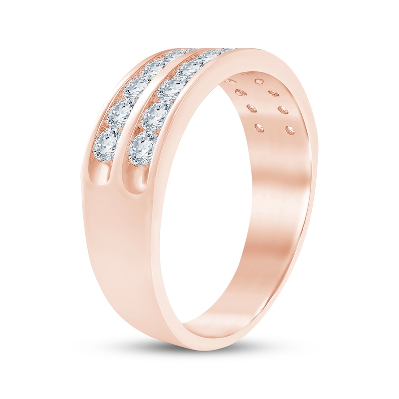 Main Image 2 of Men's Diamond Two-Row Channel Wedding Band 1 ct tw 10K Rose Gold