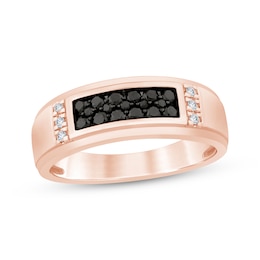 Now + Forever Men's Black & White Diamond Wedding Band 1/2 ct tw 10K Rose Gold