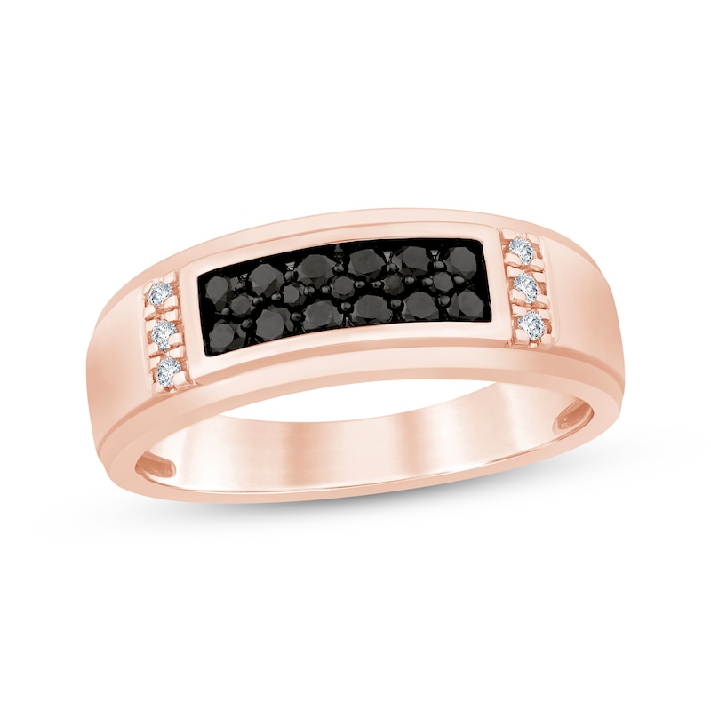 Main Image 1 of Men's Black & White Diamond Wedding Band 1/2 ct tw 10K Rose Gold