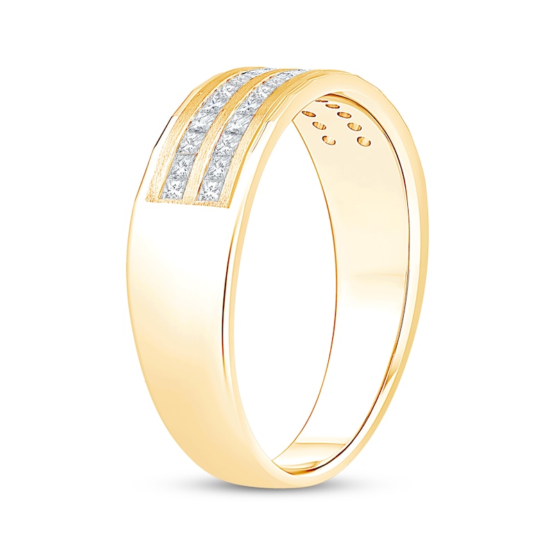 Main Image 2 of Men's Square-Cut Diamond Two-Row Wedding Band 3/4 ct tw 10K Yellow Gold